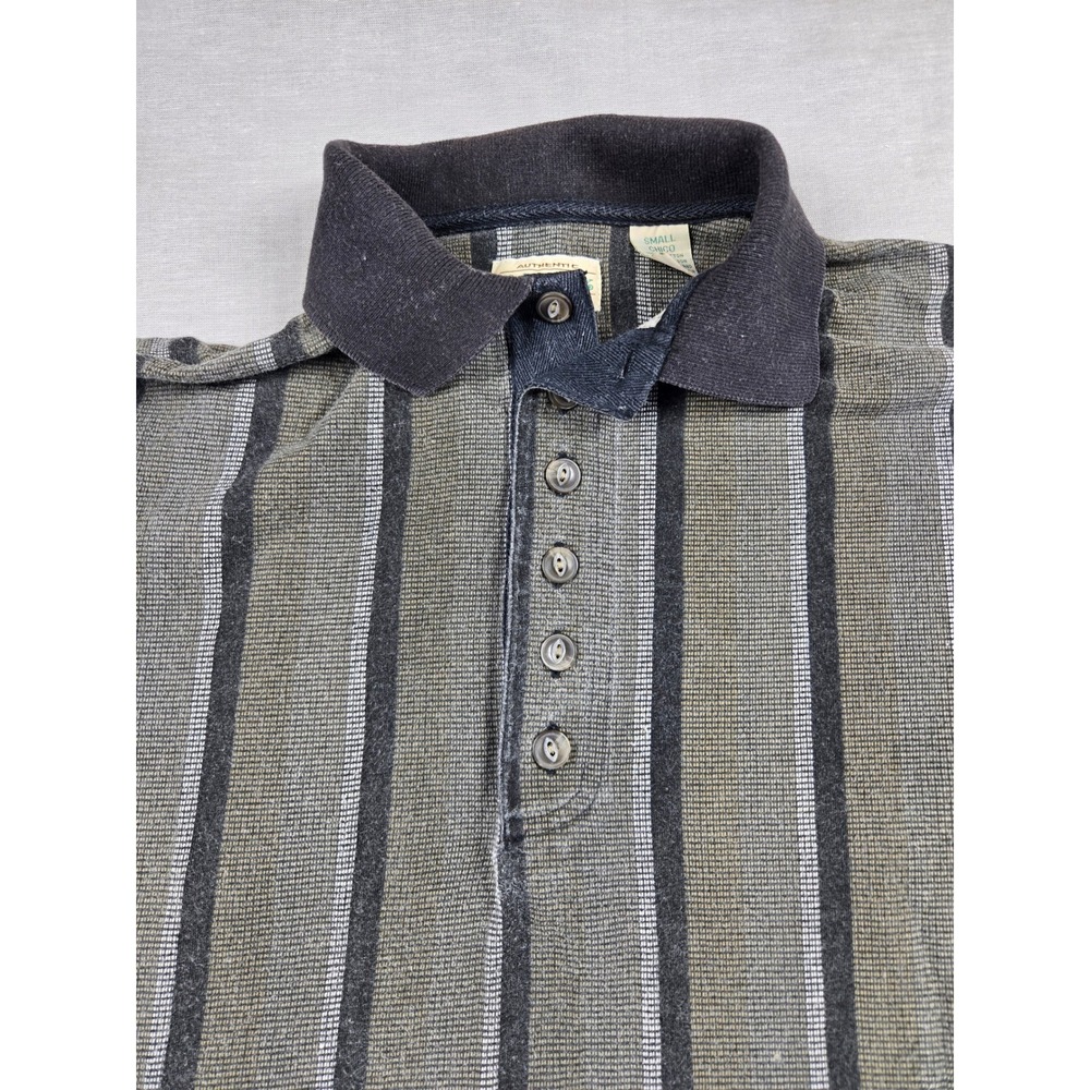 St Johns Bay Mens Long Sleeve Striped Polo Shirt Olive Gray Cotton Small - Picture 8 of 12